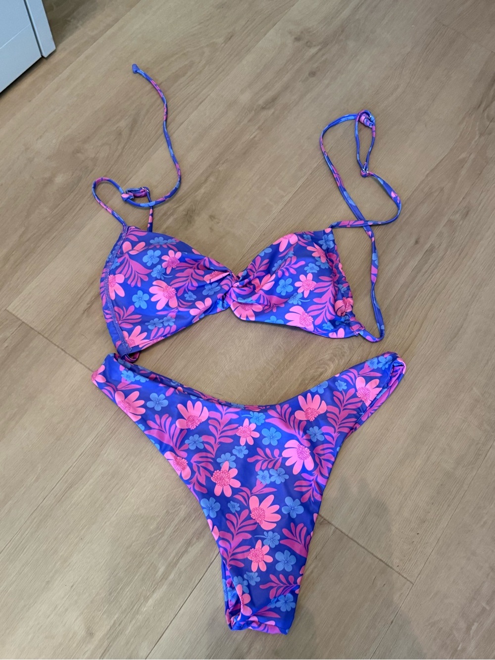 SHEIN Purple & Pink Floral Tie-Back Bikini